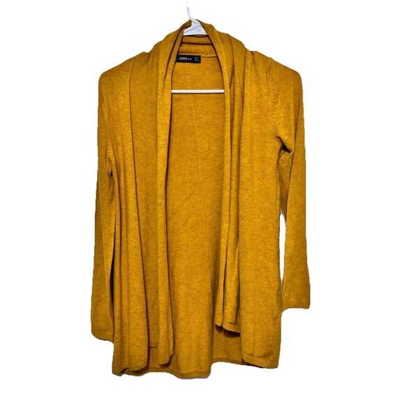 ZARA Knit Open Front Cardigan Sweater Mustard Yellow Women’s Size M Long Sleeve - Picture 1 of 5